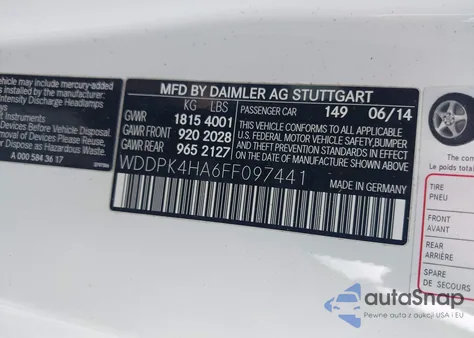 2015 Mercedes-Benz Slk 250 из США, поврежденный, VIN WDDPK4HA6FF097441